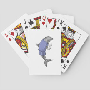 Dolphin als Sekretär mit Papierstapel Spielkarten