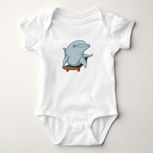 Dolphin als Skater mit Skateboard Baby Strampler (Vorderseite)