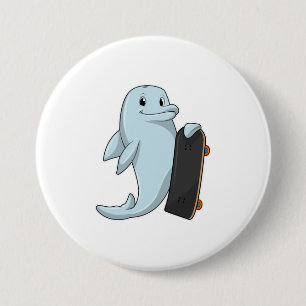 Dolphin als Skater mit Skateboard Button