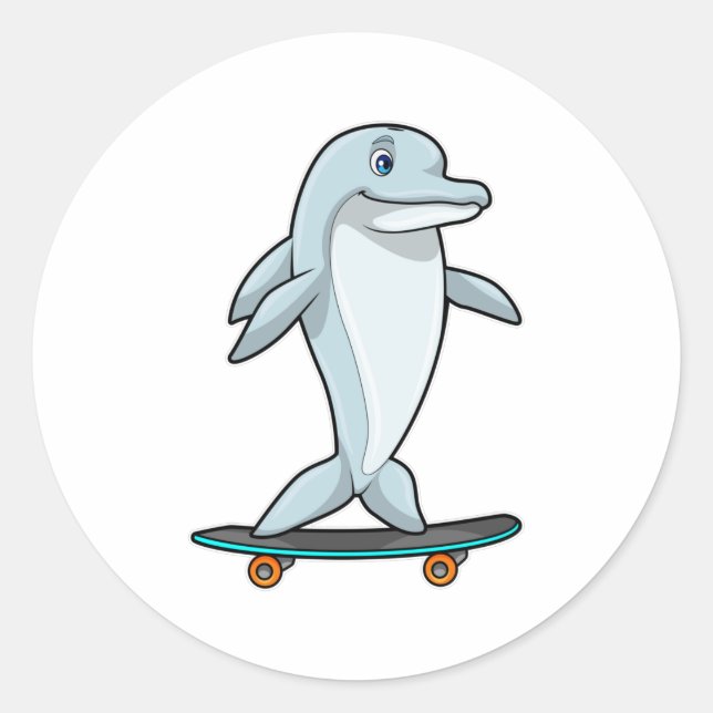 Dolphin als Skater mit Skateboard Runder Aufkleber (Vorderseite)