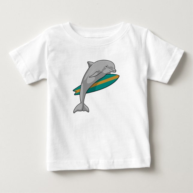 Dolphin als Surfer mit Surfbrett Baby T-shirt (Vorderseite)
