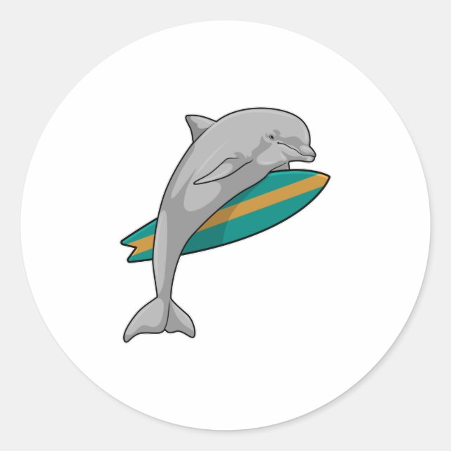 Dolphin als Surfer mit Surfbrett Runder Aufkleber (Vorderseite)