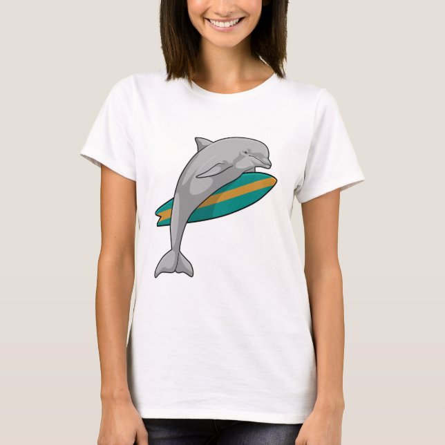 Dolphin als Surfer mit Surfbrett T-Shirt (Vorderseite)