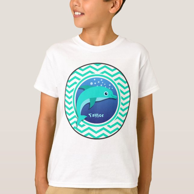 Dolphin; Aqua Green Zickzack T-Shirt (Vorderseite)