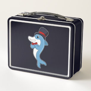 Dolphin as Gentleman with Hat Metall Brotdose