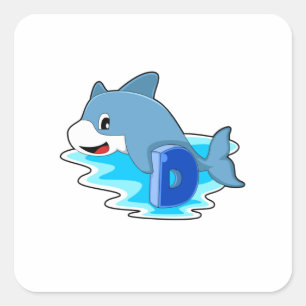 Dolphin at Swimming with Letter Quadratischer Aufkleber
