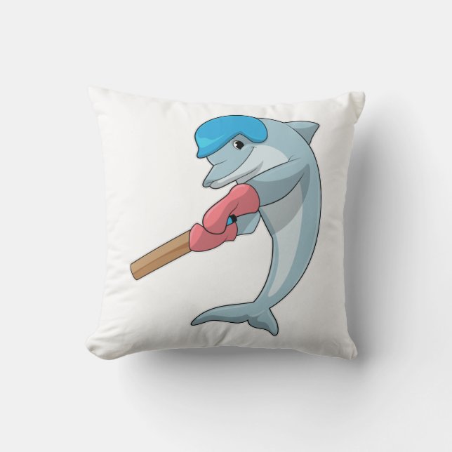 Dolphin auf Cricket mit Cricket-Fledermaus Kissen (Vorderseite)