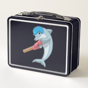 Dolphin auf Cricket mit Cricket-Fledermaus Metall Brotdose