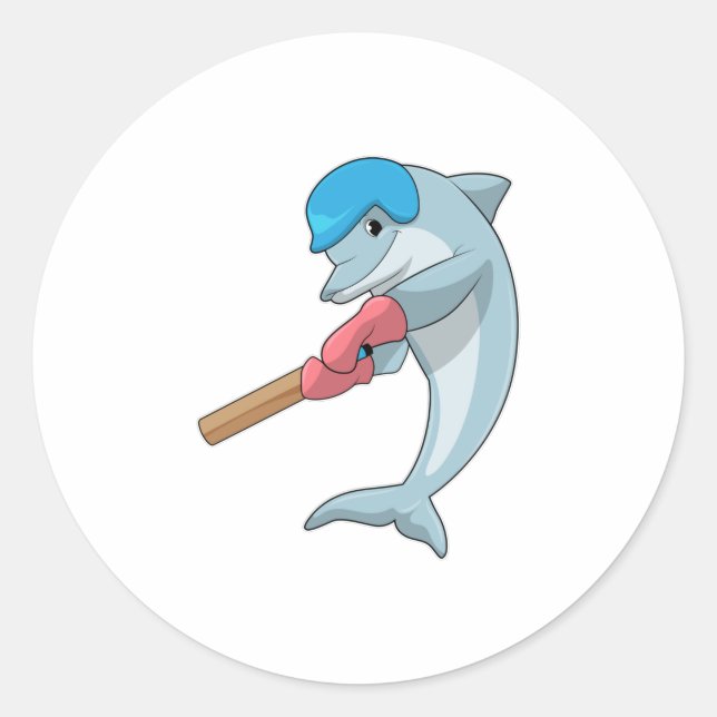 Dolphin auf Cricket mit Cricket-Fledermaus Runder Aufkleber (Vorderseite)