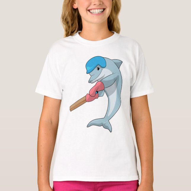 Dolphin auf Cricket mit Cricket-Fledermaus T-Shirt (Vorderseite)