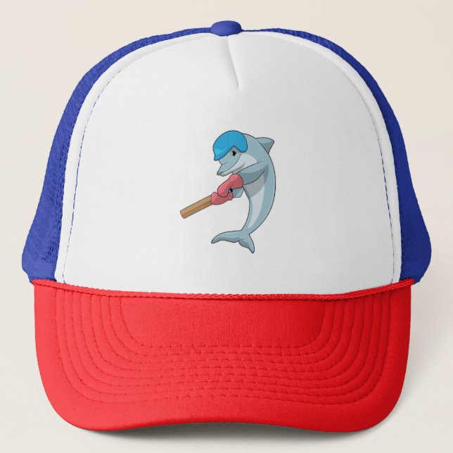Dolphin auf Cricket mit Cricket-Fledermaus Truckerkappe (Vorderseite)