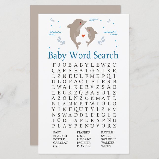 Dolphin Baby Shooter Word Search Game (Vorne/Hinten)