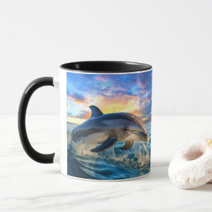 Dolphin Beach Ocean Sunset Action Café Mugs