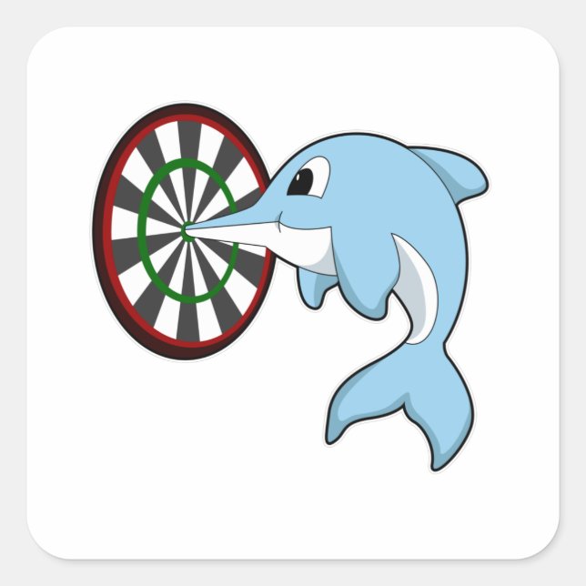 Dolphin bei Dartboard Quadratischer Aufkleber (Vorderseite)