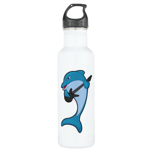 Dolphin bei Musik mit Gitarre Edelstahlflasche (Vorderseite)