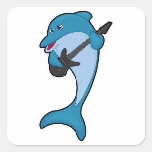 Dolphin bei Musik mit Gitarre Quadratischer Aufkleber