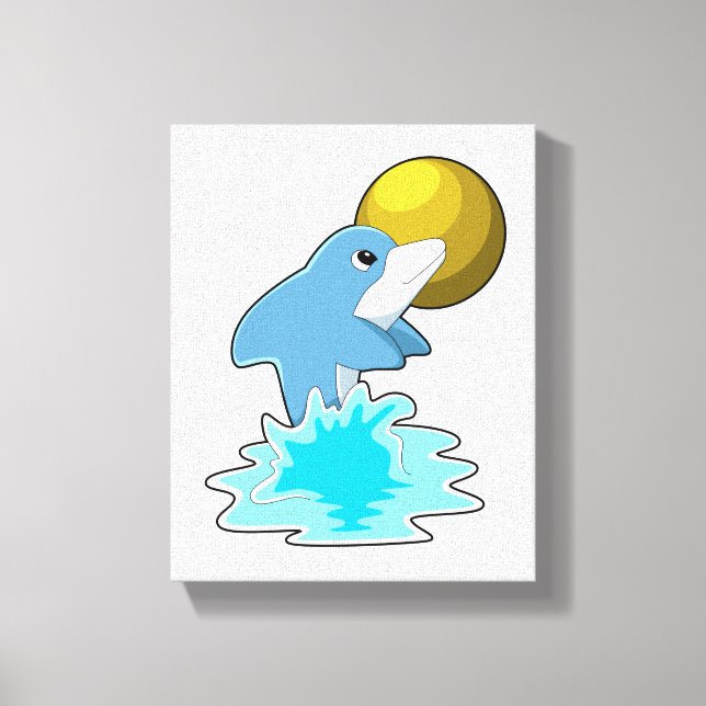 Dolphin beim Baden mit dem Mond Leinwanddruck (Vorderseite)
