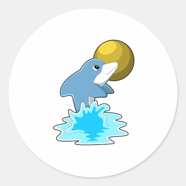 Dolphin beim Baden mit dem Mond Runder Aufkleber (Vorderseite)