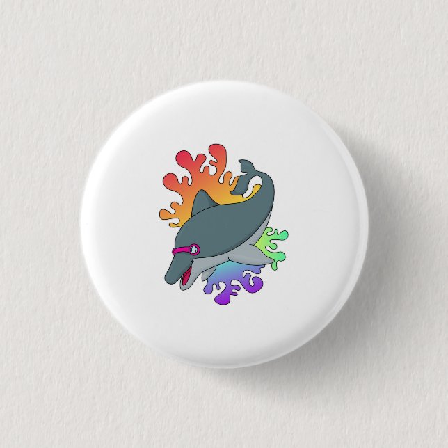 Dolphin beim Baden mit Schwimmbrille Button (Vorderseite)
