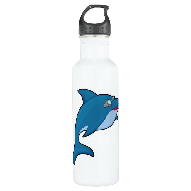 Dolphin beim Baden mit Schwimmbrille Edelstahlflasche (Vorderseite)
