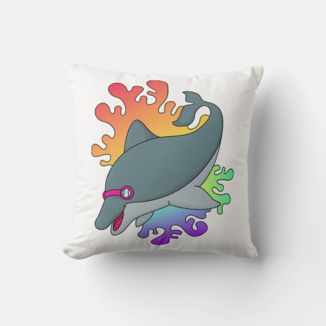 Dolphin beim Baden mit Schwimmbrille Kissen (Vorderseite)