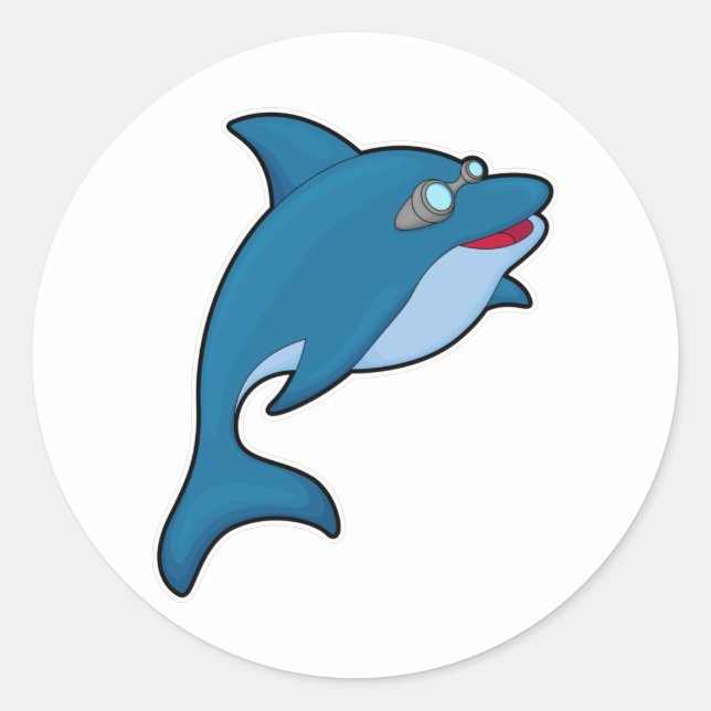 Dolphin beim Baden mit Schwimmbrille Runder Aufkleber (Vorderseite)