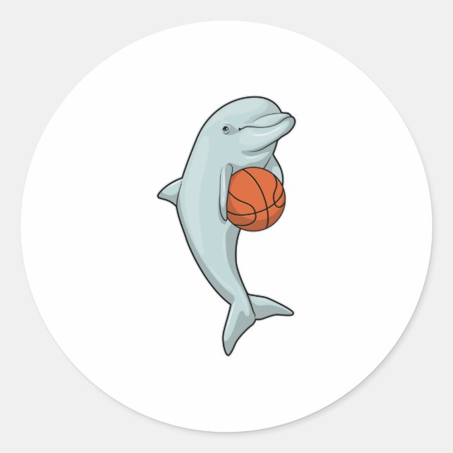 Dolphin beim Basketball-Sport Runder Aufkleber (Vorderseite)