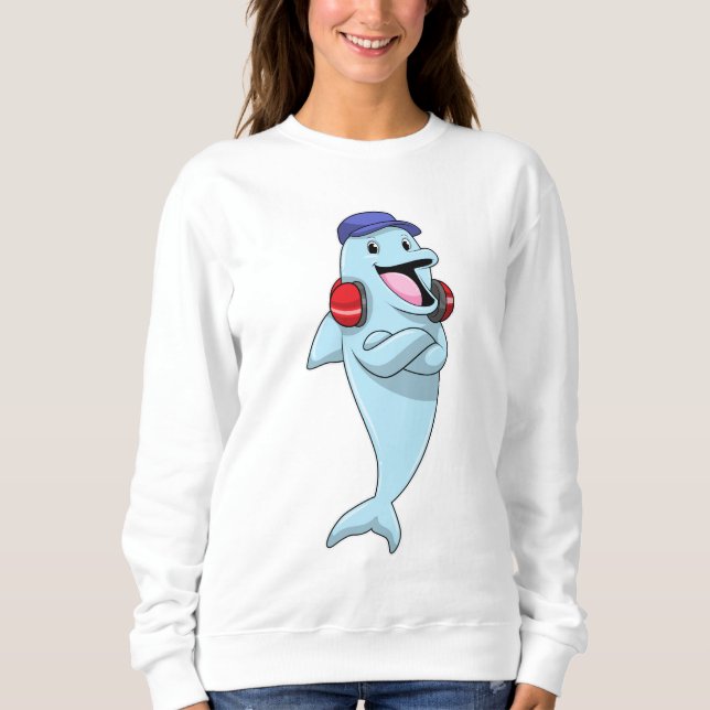 Dolphin beim Hören von Musik Sweatshirt (Vorderseite)