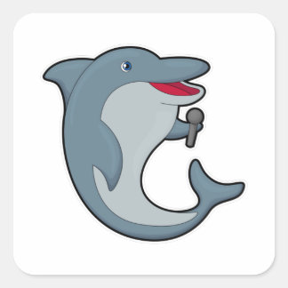Dolphin beim Singen mit Mikrofon Quadratischer Aufkleber