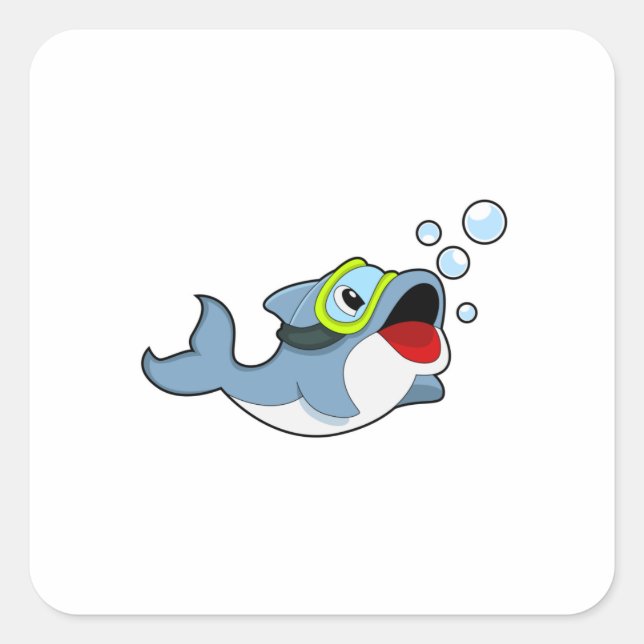Dolphin beim Tauchen mit Wasserblasen.PNG Quadratischer Aufkleber (Vorderseite)