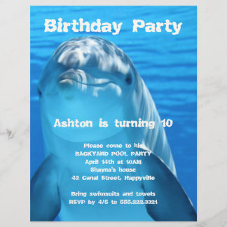 Dolphin Birthday Backyard Pool Party Einladung Flyer