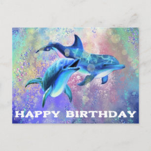 Dolphin Birthday Card mit Happy Family Delphinen Postkarte
