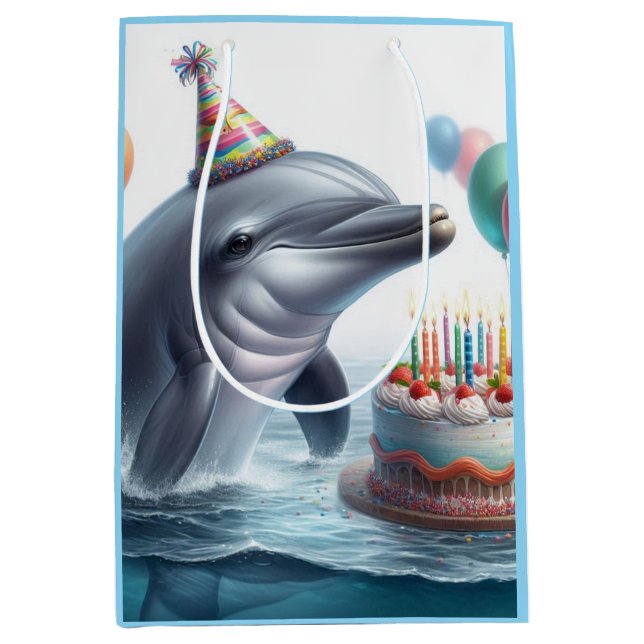Dolphin Birthday Mittlere Geschenktüte (Vorderseite)