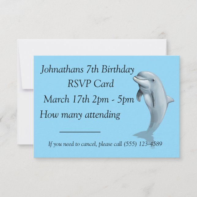 Dolphin Birthday RSVP Card Karte (Vorderseite)