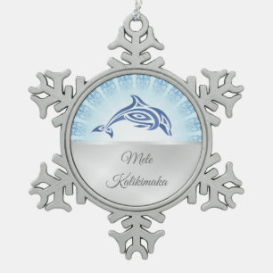 Dolphin Blue Mandala Personalize Schneeflocken Zinn-Ornament