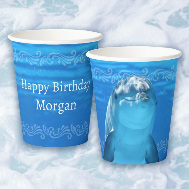 Dolphin Blue Ocean Geburtstagsparty Pappbecher (Under the Sea Happy Birthday  Dolphin Blue Ocean Birthday Party Paper Cups. )