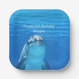 Dolphin Blue Ocean Happy Geburtstagsnamenalter Pappteller