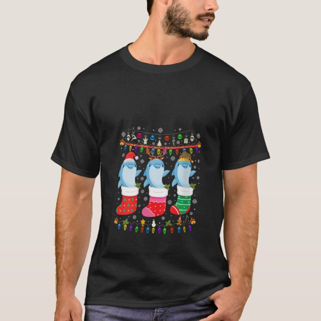 Dolphin Christmas Socks Ugly Christmas Sweater Paj T-Shirt (Vorderseite)