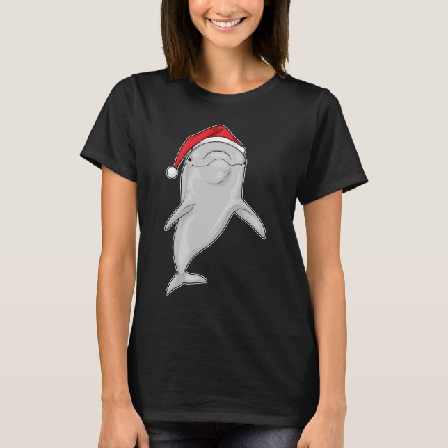 Dolphin Christmas Weihnachtsmannmütze T-Shirt (Vorderseite)