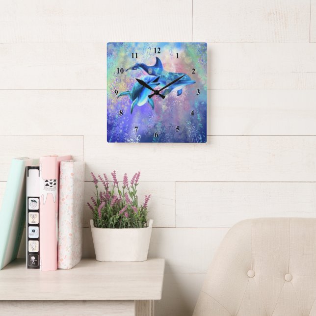 Dolphin Clock Quadratische Wanduhr (Lesesaal)
