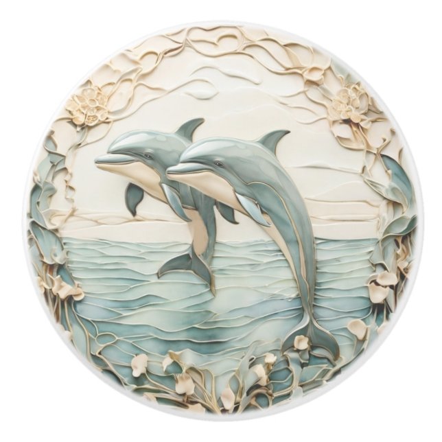 Dolphin Couple Art Nouveau Imitats Relief links ge Keramikknauf (Vorderseite)