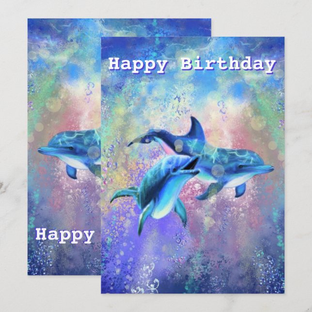 Dolphin Couple Happy Birthday Card Karte (Vorne/Hinten)