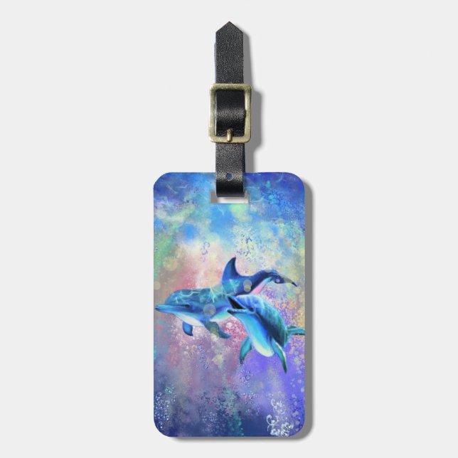 Dolphin Couple - Hinzufügen von Text / Name Gepäckanhänger (Vorderseite vertikal)
