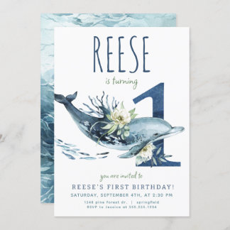 Dolphin Einladung zum 1. Geburtstag