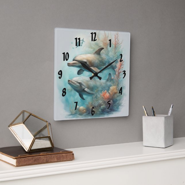 Dolphin Fantasy 6 Quadratische Wanduhr (Büro)