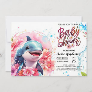 Dolphin Fantasy Pink Girl's Baby Shower Einladung
