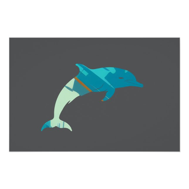 Dolphin Fish Illustration Silhouette Style Poster (Vorderseite)