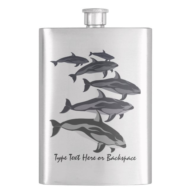 Dolphin Flask Custom White Side Dolphin Art Flask Flachmann (Vorderseite)
