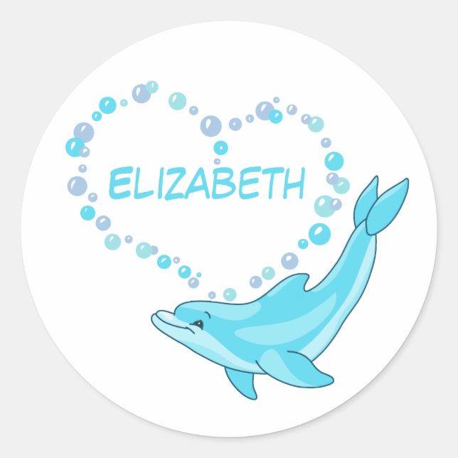 Dolphin Heart Personalisiert Runder Aufkleber (Vorderseite)