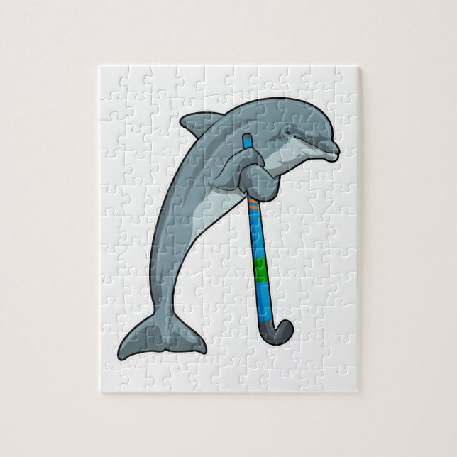 Dolphin im Hockey mit Hockeystick (Vertikal)